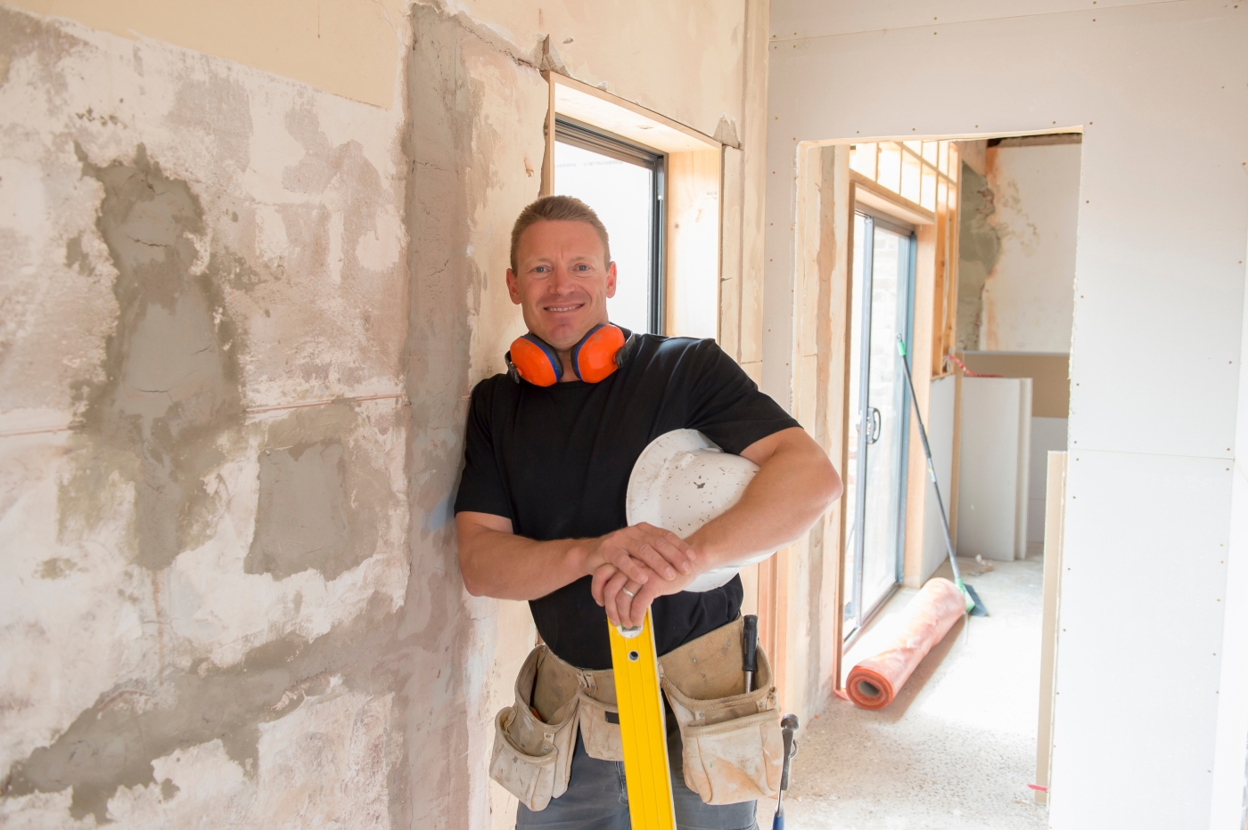 construction worker with protective gear on-site