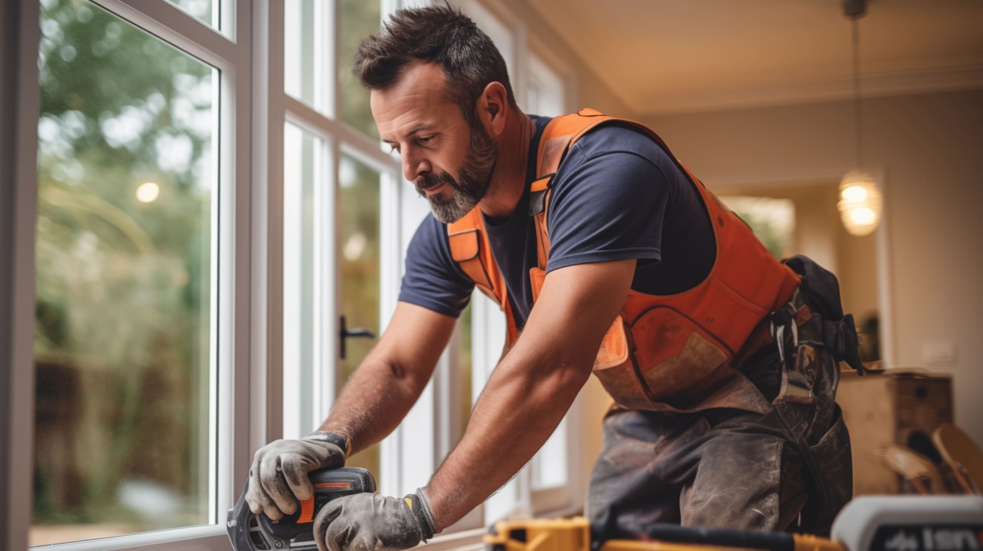 tradesman working on a window